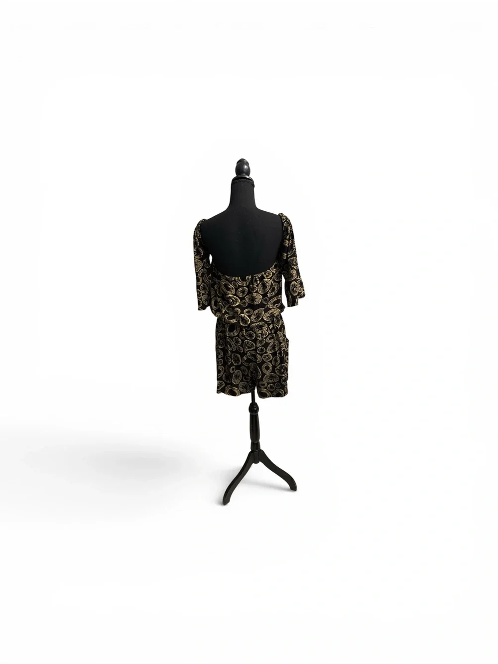 Off-Shoulder Black and Gold Printed Opihi Romper
